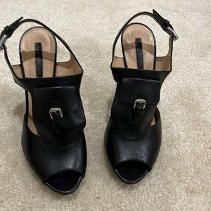 Longchamp Black Leather Platform Heels Size 7M